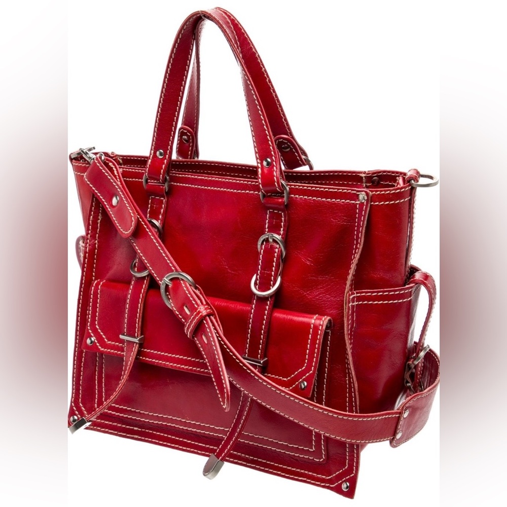 Red Leather Tote Bag